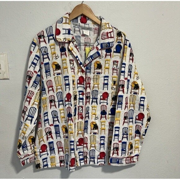 Frankie & Johnny Chairs and Pets Print XL Pajama Flannel Soft Shirt - Picture 1 of 8